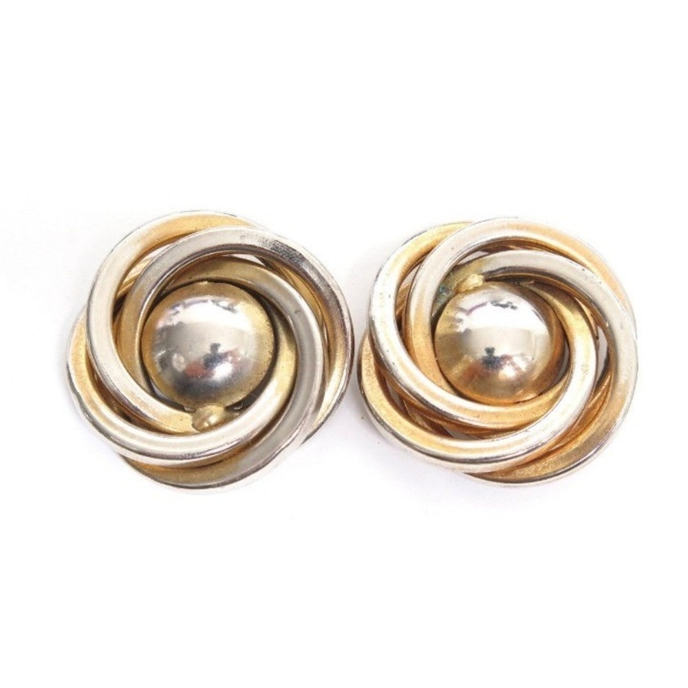 Large Wide‎ Silver & Gold Knot Earrings
